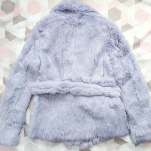 Lilac Genuine Rabbit Fur Coat with Belt Size S - Picture 5 of 8